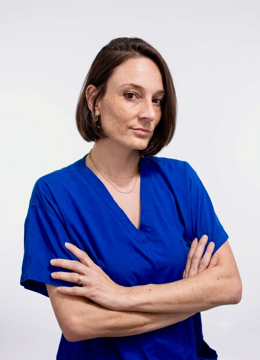 Dr Manon Belhoste en tenue chirurgicale
