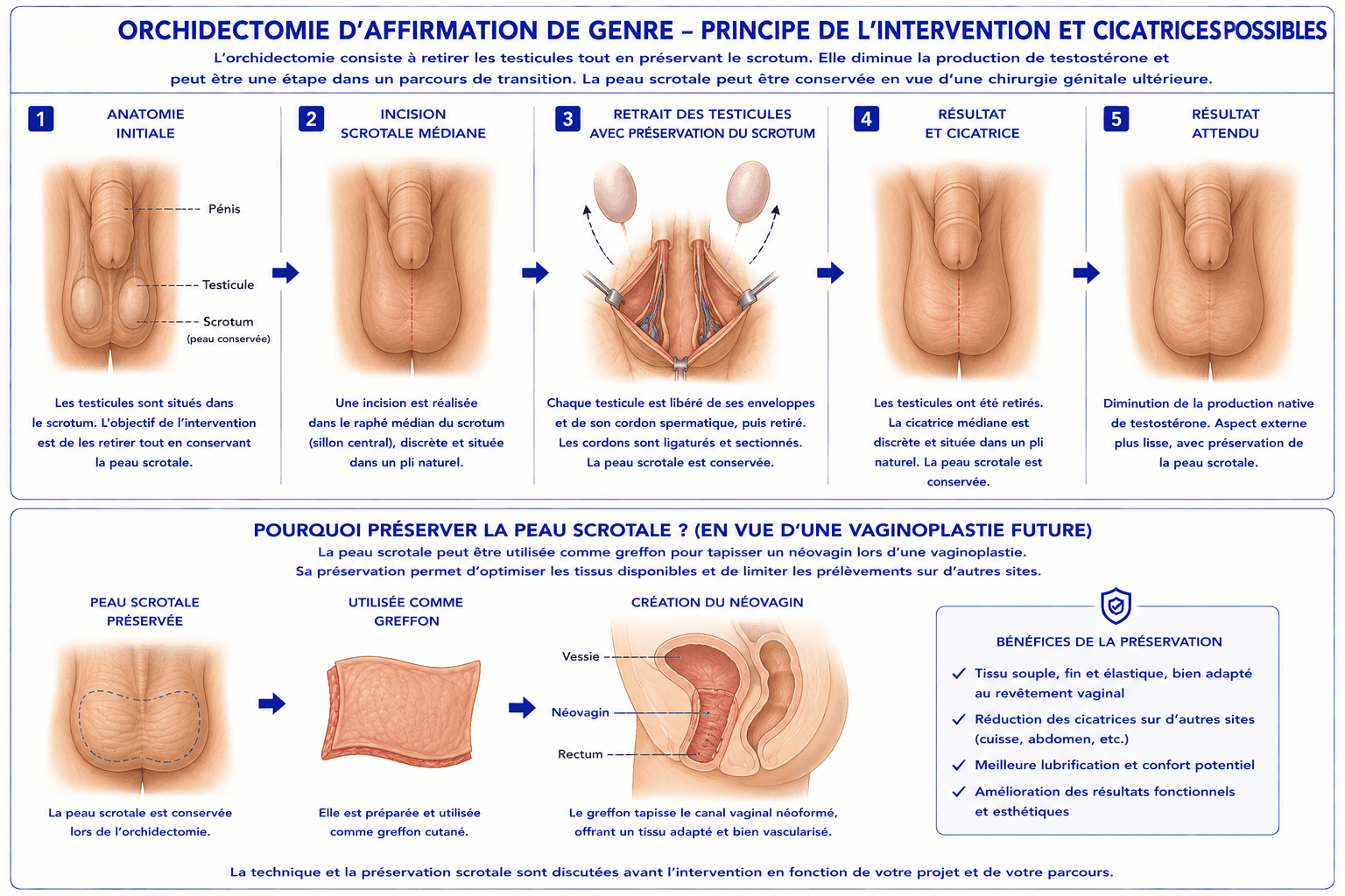 Voici une représentation visuelle et schématique de l'orchidectomie bilatérale d'affirmation de genre.